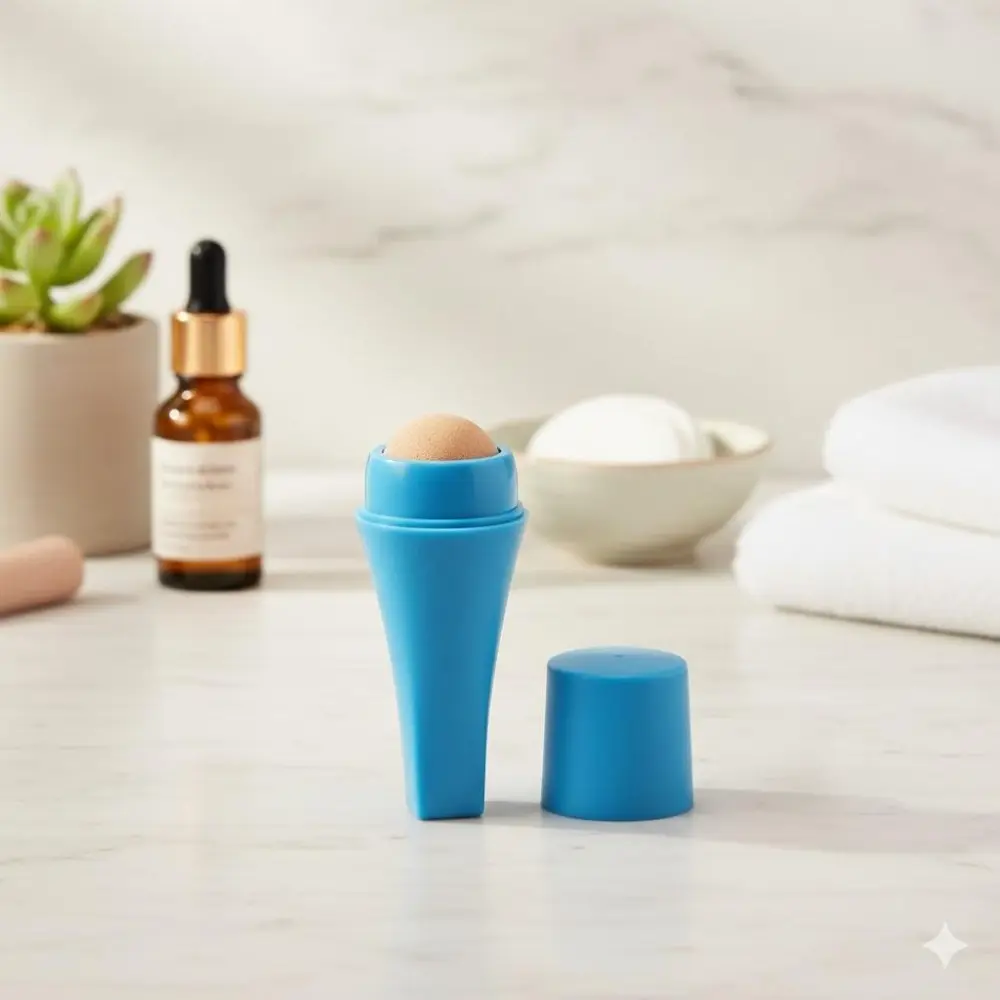 Portable Washable Mini Oil Absorbing Stone Roller, T-Zone Volcanic Stone Face Blotter, Reusable Oil Control Skincare Tool with Anti-Slip Grip, Hygienic Round-Edged Design for Travel and Daily Use.