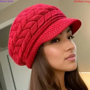 Women's Chunky Cable Knit Beanie, Soft Slouchy Winter Hat with Ear Flaps, Stretch Warm Knitted Cap for Cold Weather, Travel, Skiing and Everyday Wear