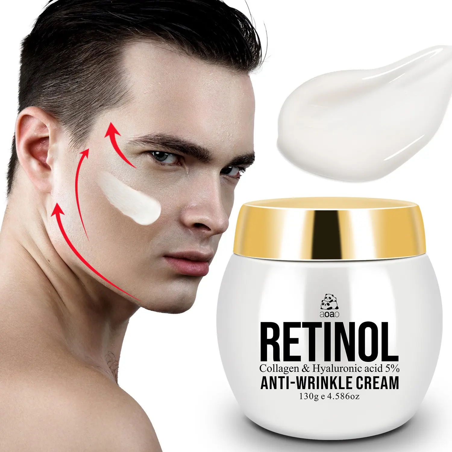 Men's Anti-Wrinkle Cream with Retinol, Collagen, Hyaluronic Acid, Deep Moisture, Smooths and Nourishes Skin, 130g