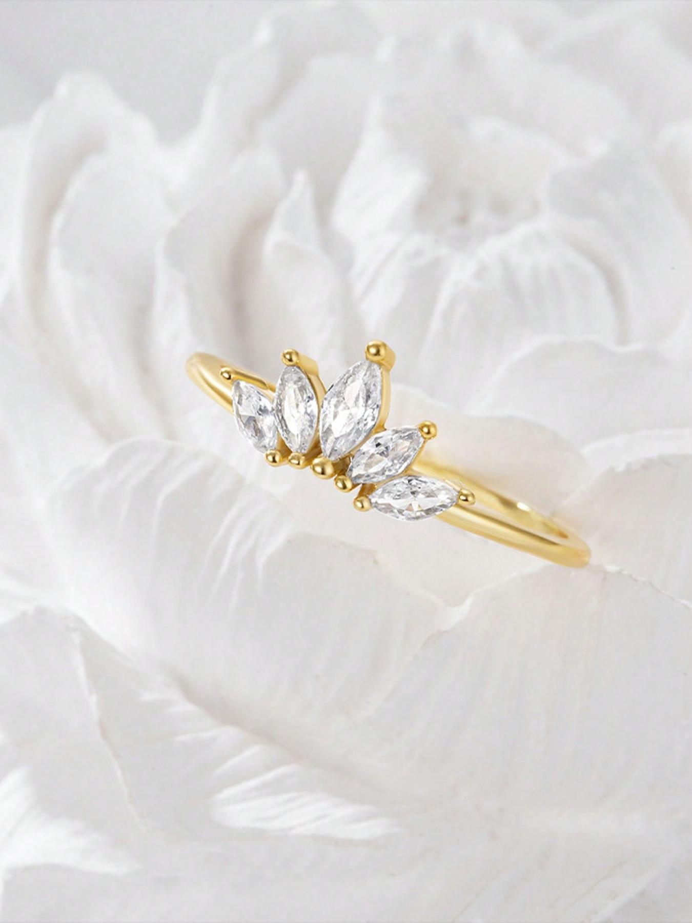 S925 Sterling Silver Crown Design Artificial Zircon Ring, Fashion Accessories for Women & Girls, Trendy All-match & Exquisite Jewelry for Birthday Gift, Cubic Zirconia Ring, Marquise Ring, Fashion Rings