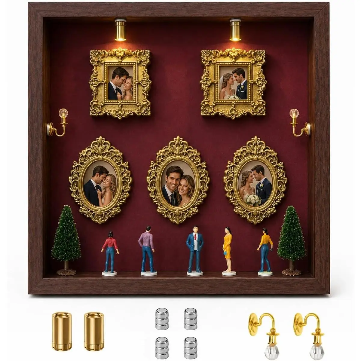 DIY Mini Museum Shadow Box Kit with 3 LED Light, 8.5 x 8.5 Inch, Red