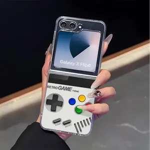 Retro Handheld Vibe Mobile Phone Case  for Samsung ZFLIP4/ ZFLIP5/ ZFLIP6/ ZFLIP7 Shockproof Protective Bumper Cute 3D Curly Edge Abstract Heart Pattern Trendy Aesthetic Gift for Women shar