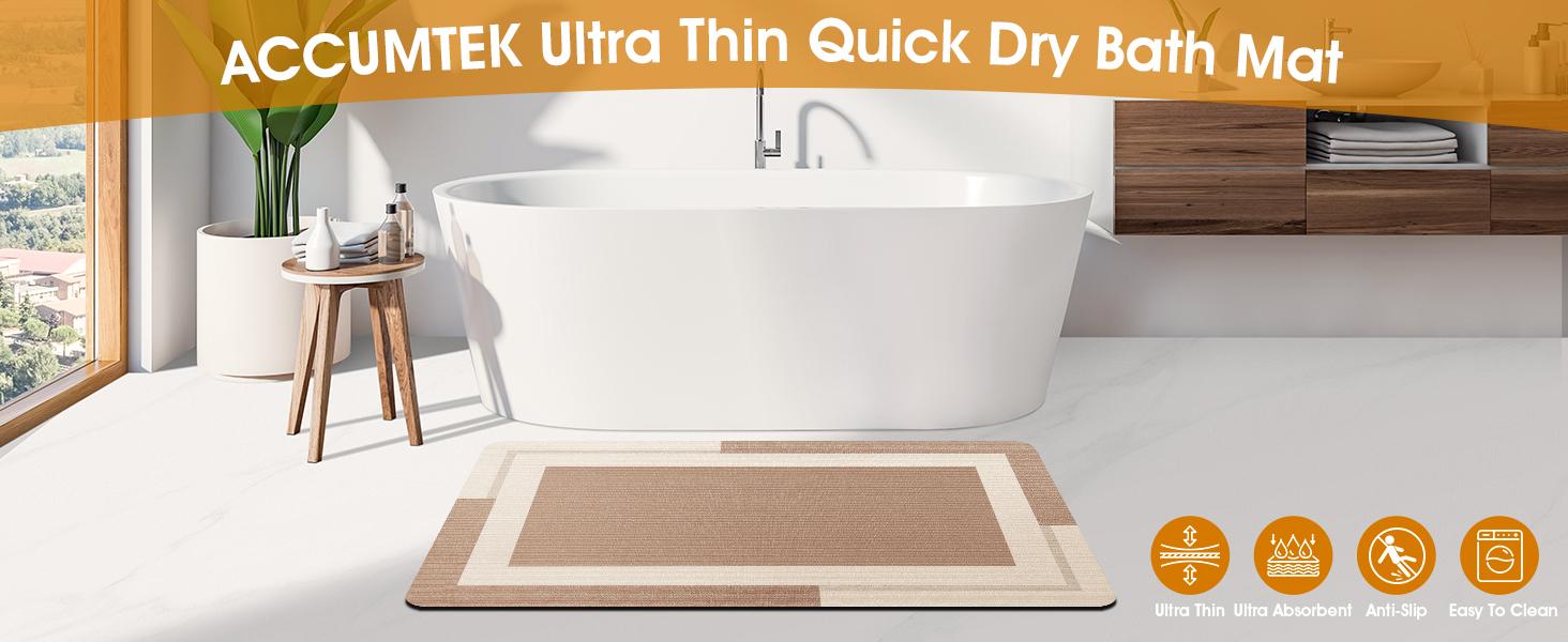 Non Slip Bath Mat, Thin Rugs Fit Door, Quick Dry Bath Mats, Machine Washable Bath Rugs for, &,, Light Brown/Bordered/59 x20