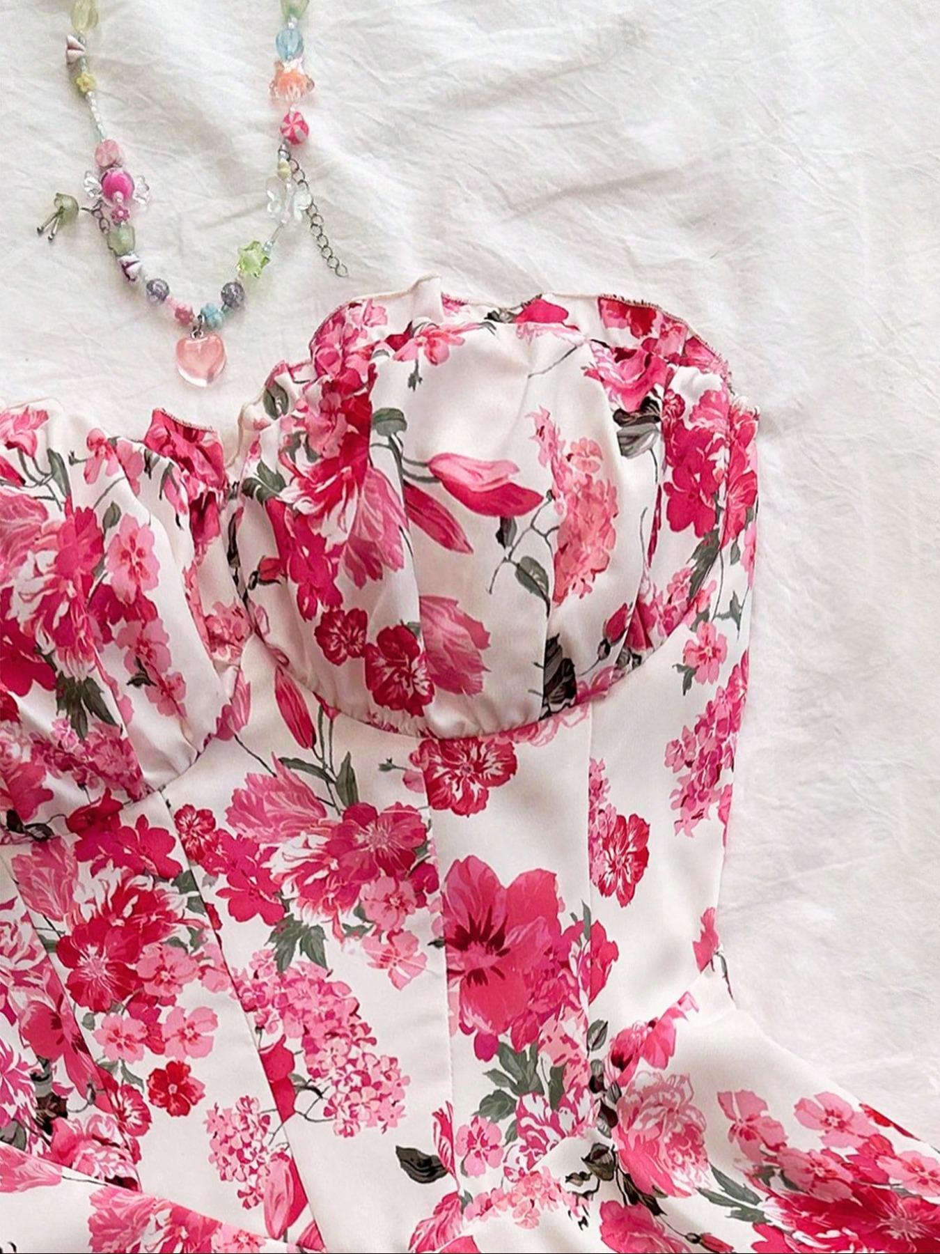 Women's Boho Floral Ruffle Floral Print Shirred Tiered Layer Dress, Boho A Line Dress for Beach Holiday Vacation, Ladies Summer Clothes