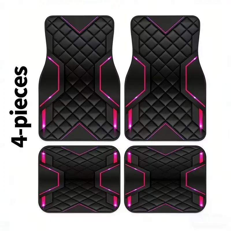 4pcs Fashionable Car Floor Mats, Thickened Print Design, Non-Slip Base, Suitable for Most Cars, Tesla, Suvs, Halloween, Christmas Gifts, Automotive Mats, Car Mats Set