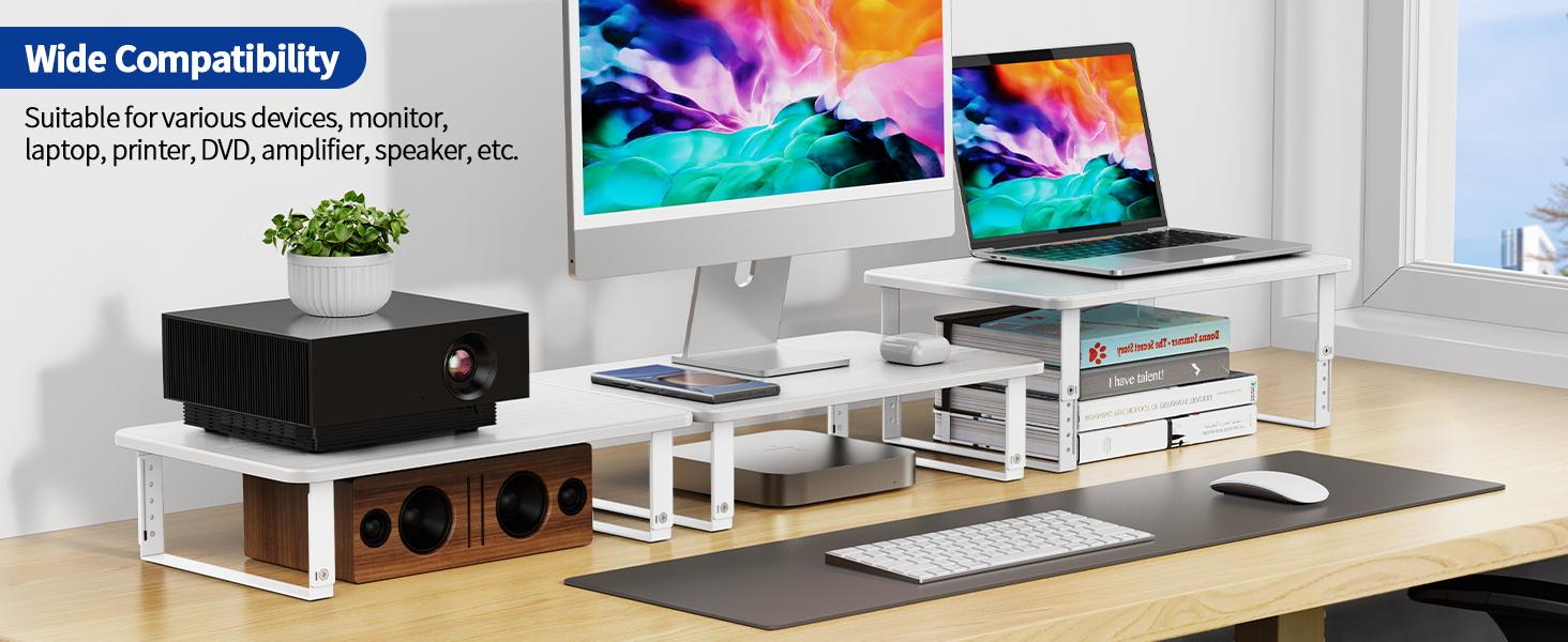 Monitor Stand Riser, Height Adjustable Laptop Stand, Computer Monitor Stand for Monitor, Computer,Laptop,Printer (White)