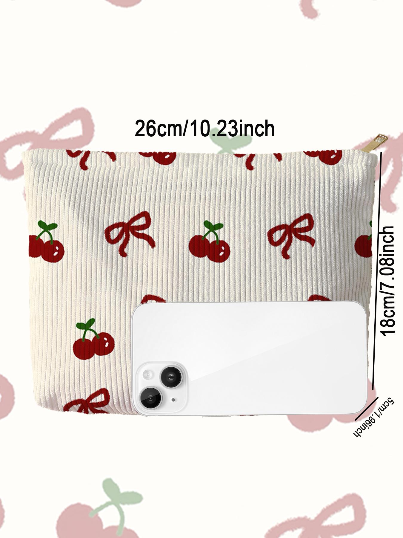 Cherry & Bow Pattern Makeup Bag, Lightweight Multi-functional Fashion Makeup Bag, Casual Travel Makeup Bag, Cute Clutch, Suitable for Leisure Travel and Various Occasions