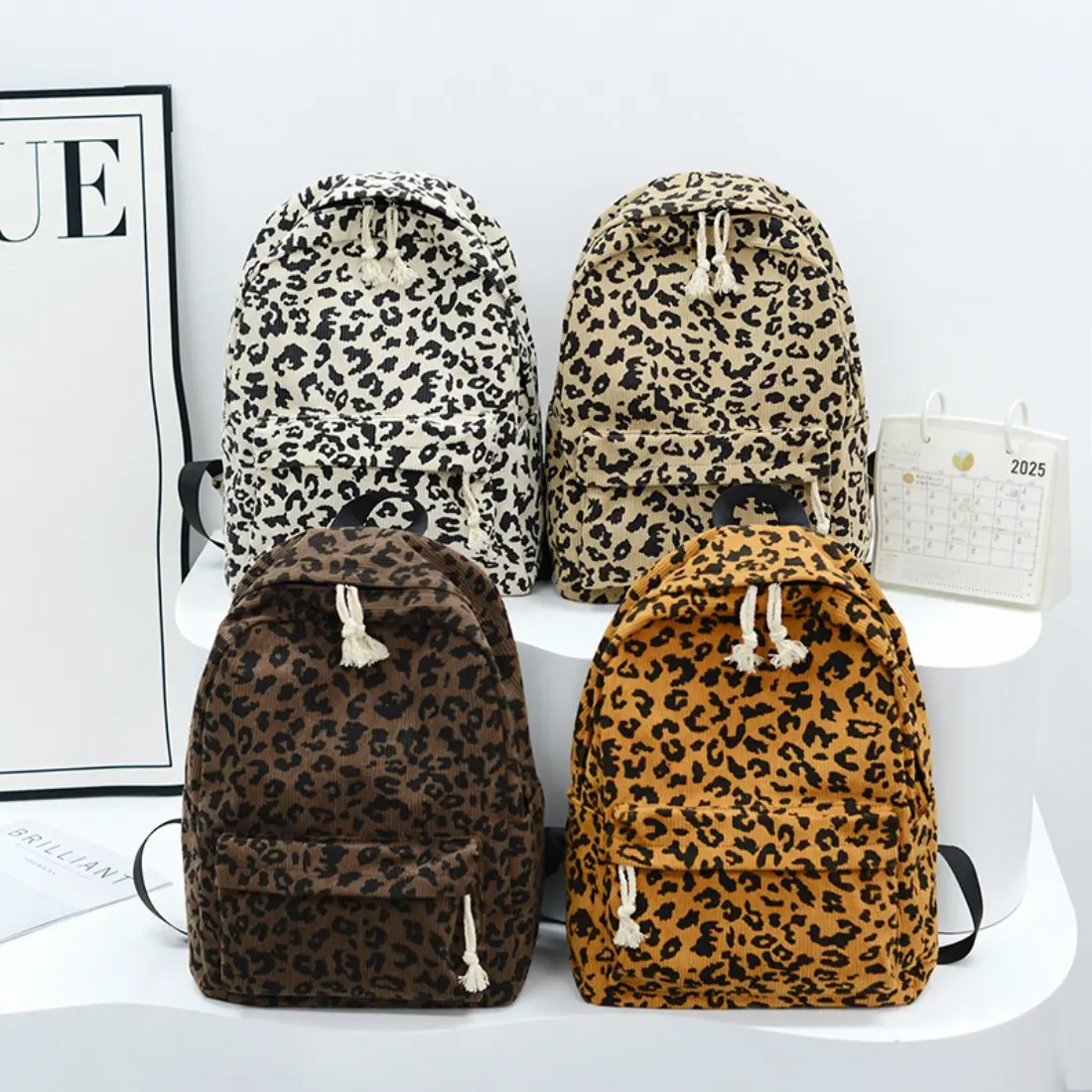 Leopard Print Backpack, Trendy Vintage Aesthetic Casual Daypack with Embroidered Design, Unisex Fashion Backpack Large Capacity Versatile Bag for Daily Carry, Street Style, Travel, Commuting & Everyday Outfits