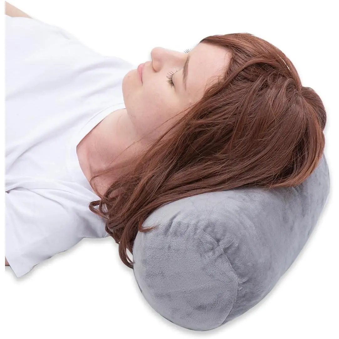 1 Round Cylinder Bolster Pillow with Removable Velvet Cover, Tube Roll Cervical Pillow for Head, Neck, Back and Legs Support, 13" x 6", Grey