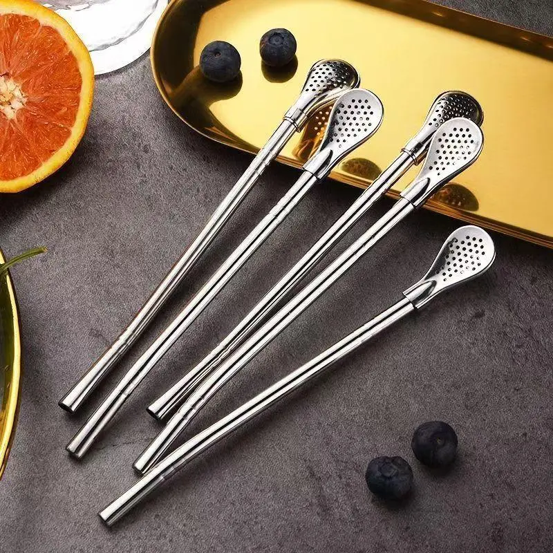 2-in-1 Stainless Steel Straw & Spoon, Reusable Drinking Straw with Stirring Spoon & Filter, Food-Grade Metal Straw for Coffee, Milk Tea, Juice & Smoothies