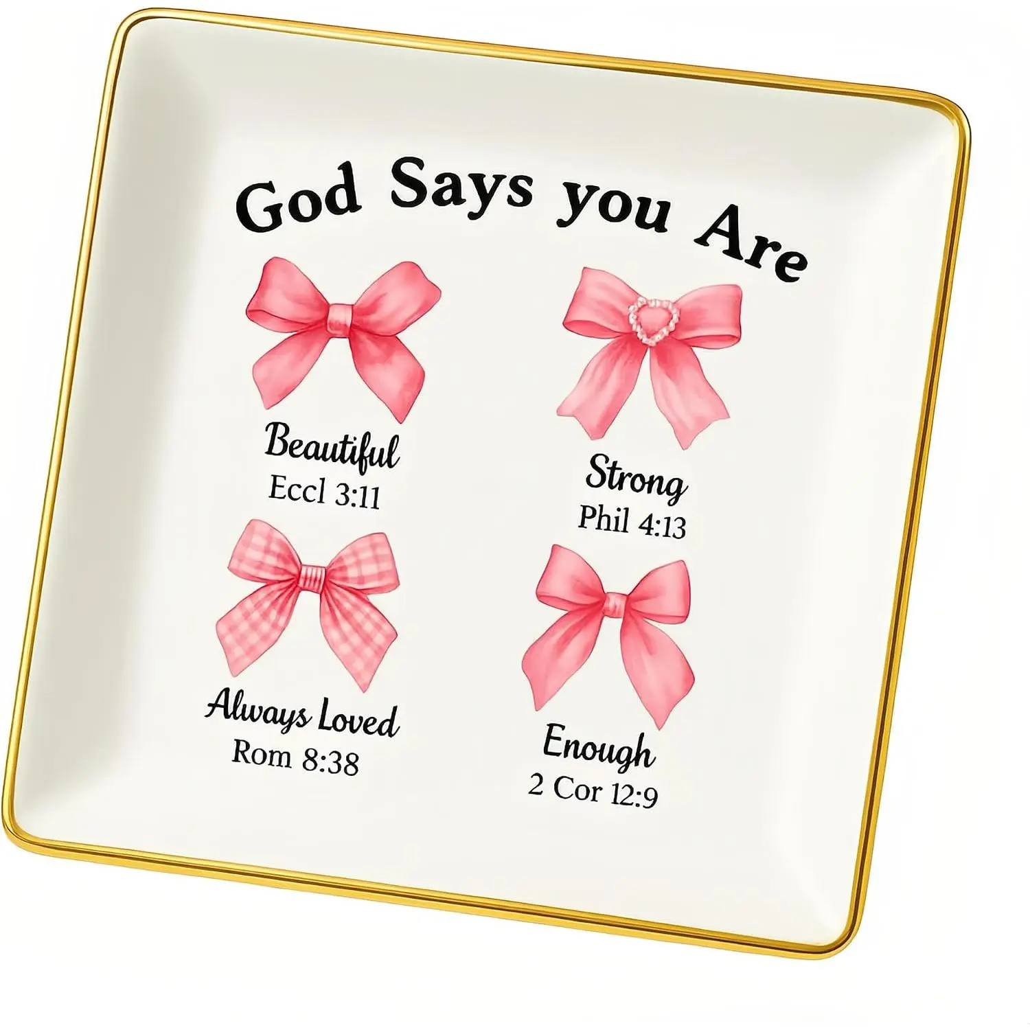 Christian  Dish for Women, Ceramic  Tray with  Verse Proverbs 31:25, Ring Holder Trinket Dish, Catholic Religious  for Daughter, Baptism, Confirmation, Quinceañ