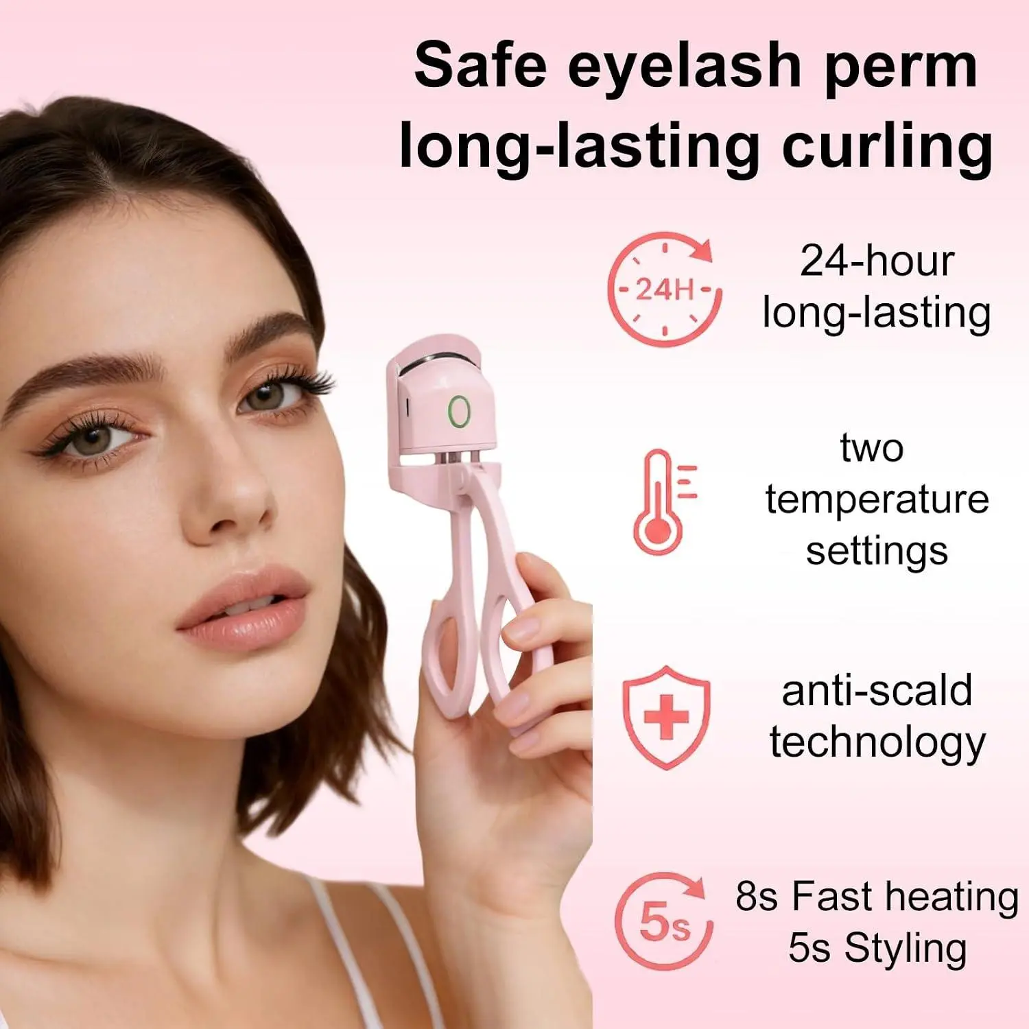 Heated Eyelash Curler  2-Level Temperature Adjustment Eyelash Curler with 24Hour Long-Lasting Curling Ability 8-Second Quick Heating, Easily Creating Natural and Beautiful Eyelashes