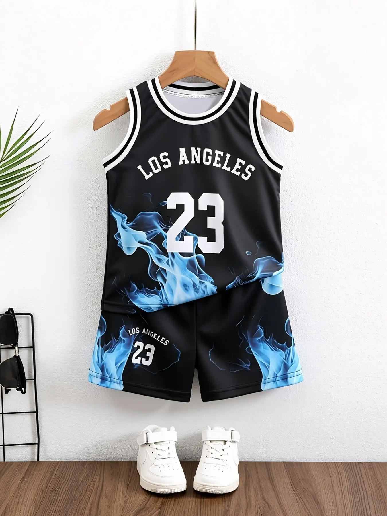 Boys' Summer Sleeveless Basketball Set, Kids Digital Print Quick-Dry Tank Top and Shorts, Sporty Breathable Sports Wear, Athletic Uniform
