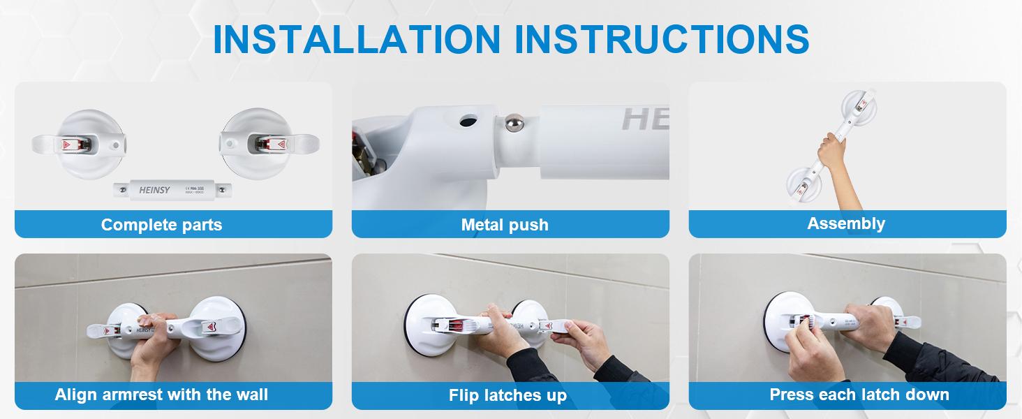 17inch Suction Shower Grab Bar, Shower Handle Bar Suction Grip Bar Handle with Hold Suction Cup Fitting and Release for(Max Capacity :300lb