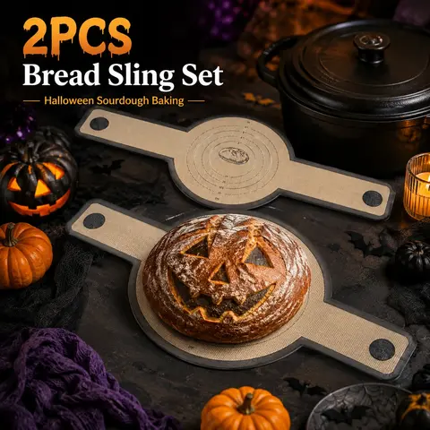 2PCS Halloween Sourdough Bread Sling Set, 21.86in Reusable Silicone Baking Mats with Handles for Dutch Oven, Easy Transfer Bread Lifter for Homemade Artisan Loaf Baking Baking Accessories