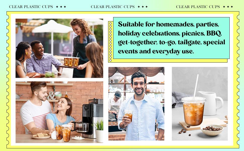 PLL 50 Sets Clear Plastic Cups with Lids and Straws, Disposable Iced Coffee Cups Drinking PET for Cold Drinks, Juice, Smoothie, Coffee Shops, Party, Christmas(Pink,16 oz)