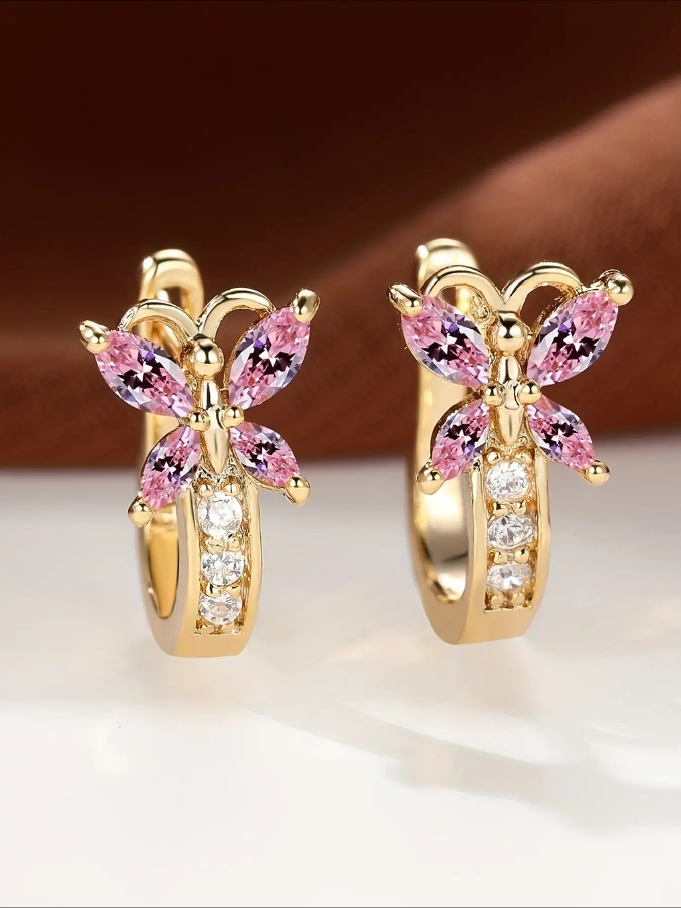 Rainbow Hoop Earrings Multicolor Zirconia Small Butterfly Earrings Rose Golden Color Golden Wedding Earrings For Women Fashion Earrings