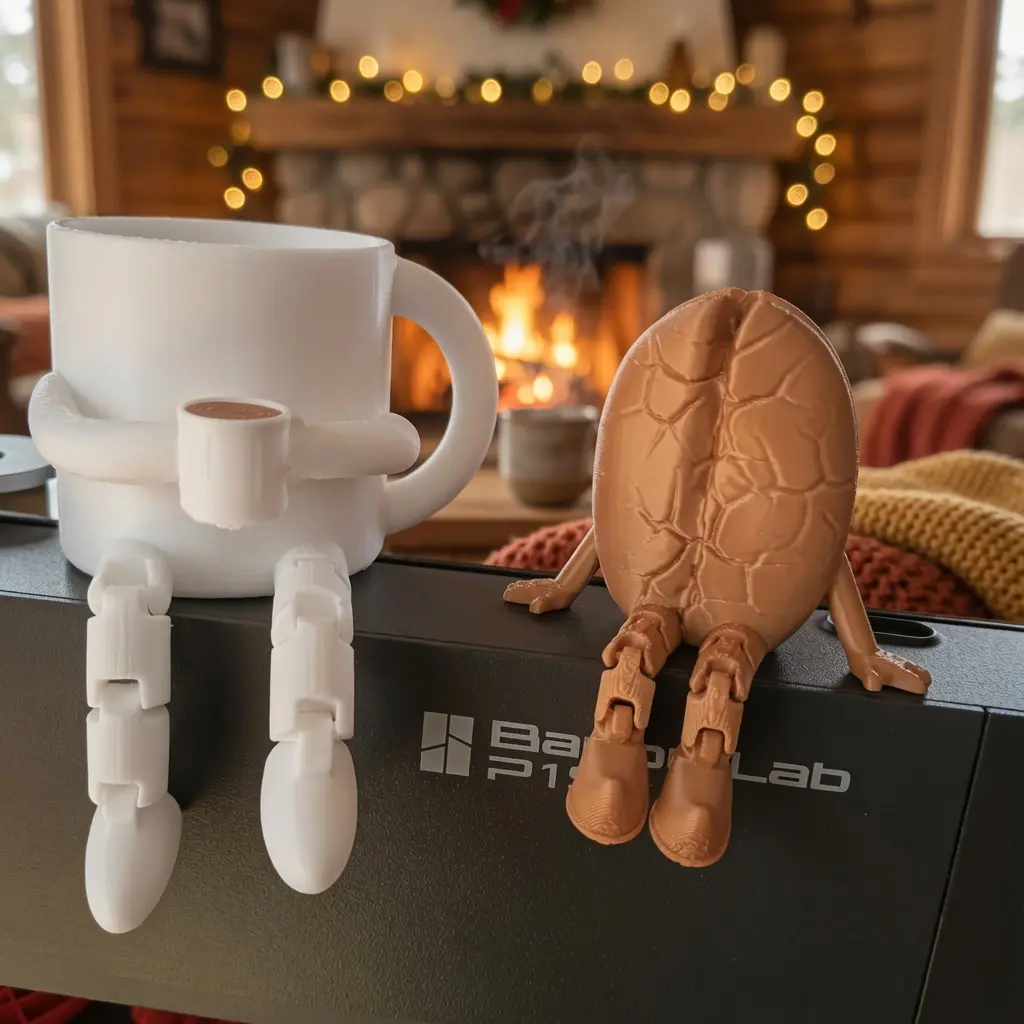 3D Printed Coffee Buddy Articulated Mini Figure, Flexible Desk Coffee Cup Corner Statue Aesthetic Room Decor, Cute Posable Robot Toy Doll, Creative Barista Cafe Shop Station Accent Ornament