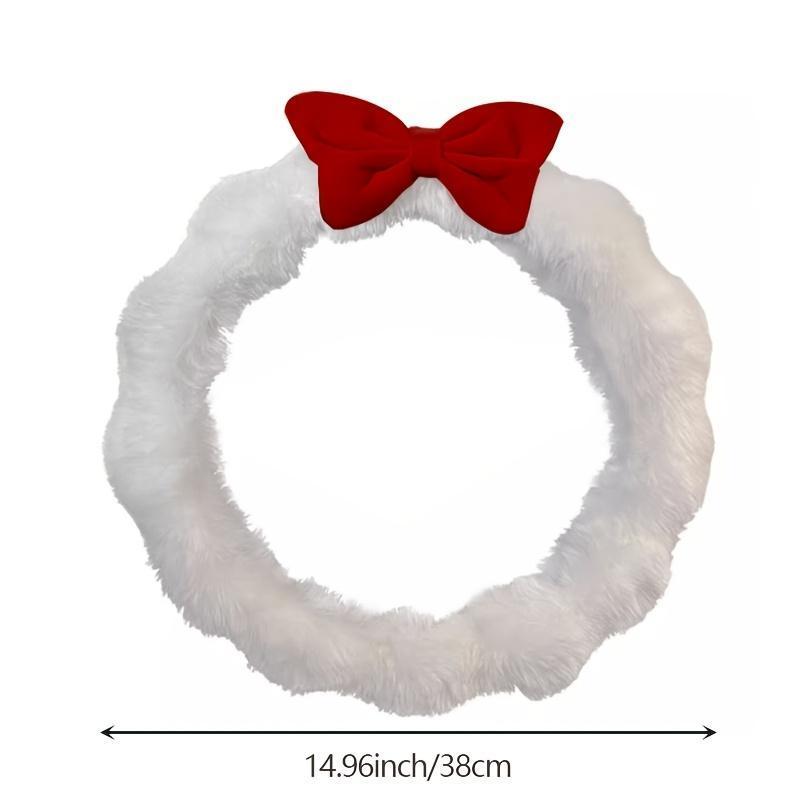 2026 NEW Plush Winter Car Steering Wheel Cover – Soft Polyester Interior Accessory with Cute Bowknot, Warm Non-Slip Fit for All-Season Comfort