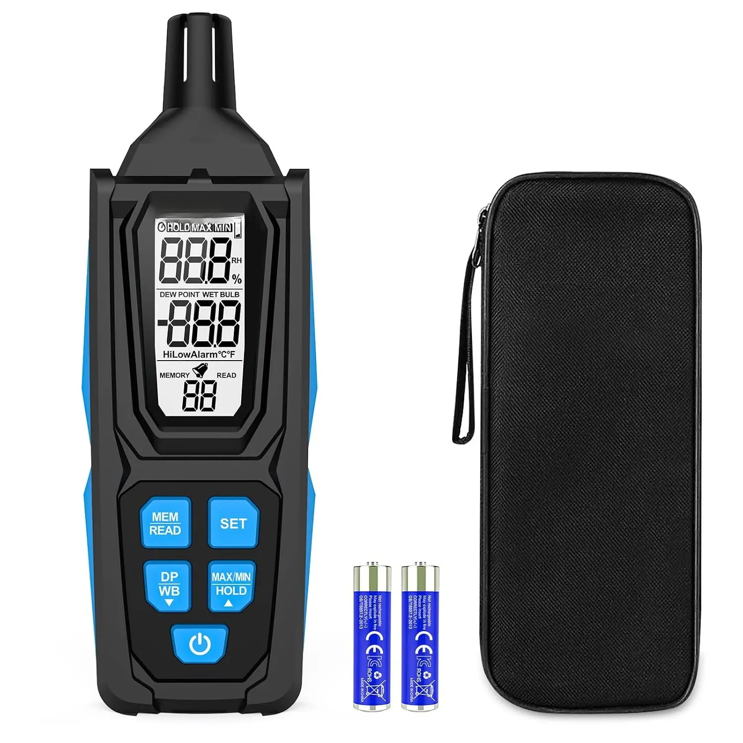 Temperature Humidity Meter,  Digital Psychrometer Hygrometer with Dew Point, Wet Bulb Thermometer for Indoor Outdoor, 99 Data Storage, Temp , Backlight, MAX/MIN, Auto Shutdown
