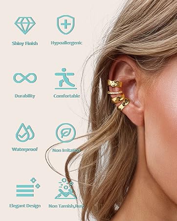 CASSIECA 9Pcs Ear Cuff Non Piercing Earrings for Women Me 14K Gold Plated Ear Cuffs Earring Non Pierced Ears Adjustable Clip On Trendy Fake Cartilage Conch Helix Jewelry with 5A CZ CASSIECA 9Pcs Ear Cuff Non Piercing Earrings for Women Me 14K Gold Plated Ear Cuffs Earring Non Pierced Ears Adjustable Clip On Trendy Fake Cartilage Conch Helix Jewelry with 5A CZ