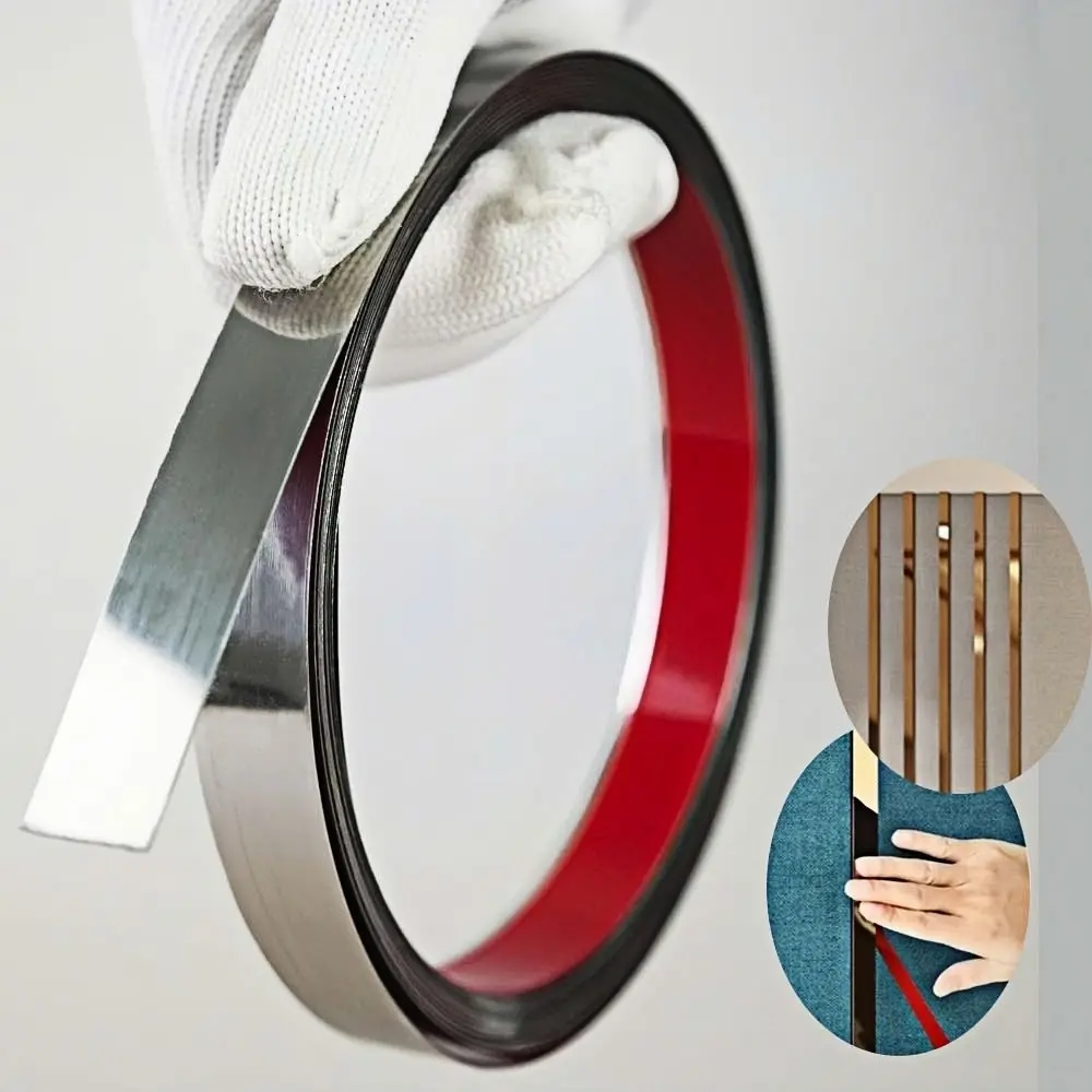 Self-Adhesive Stainless Steel Mirror Trim, Interior Wall Decoration Strip, Waterproof Edges Glue, 2.44m Long, Living Room Ceiling Accent