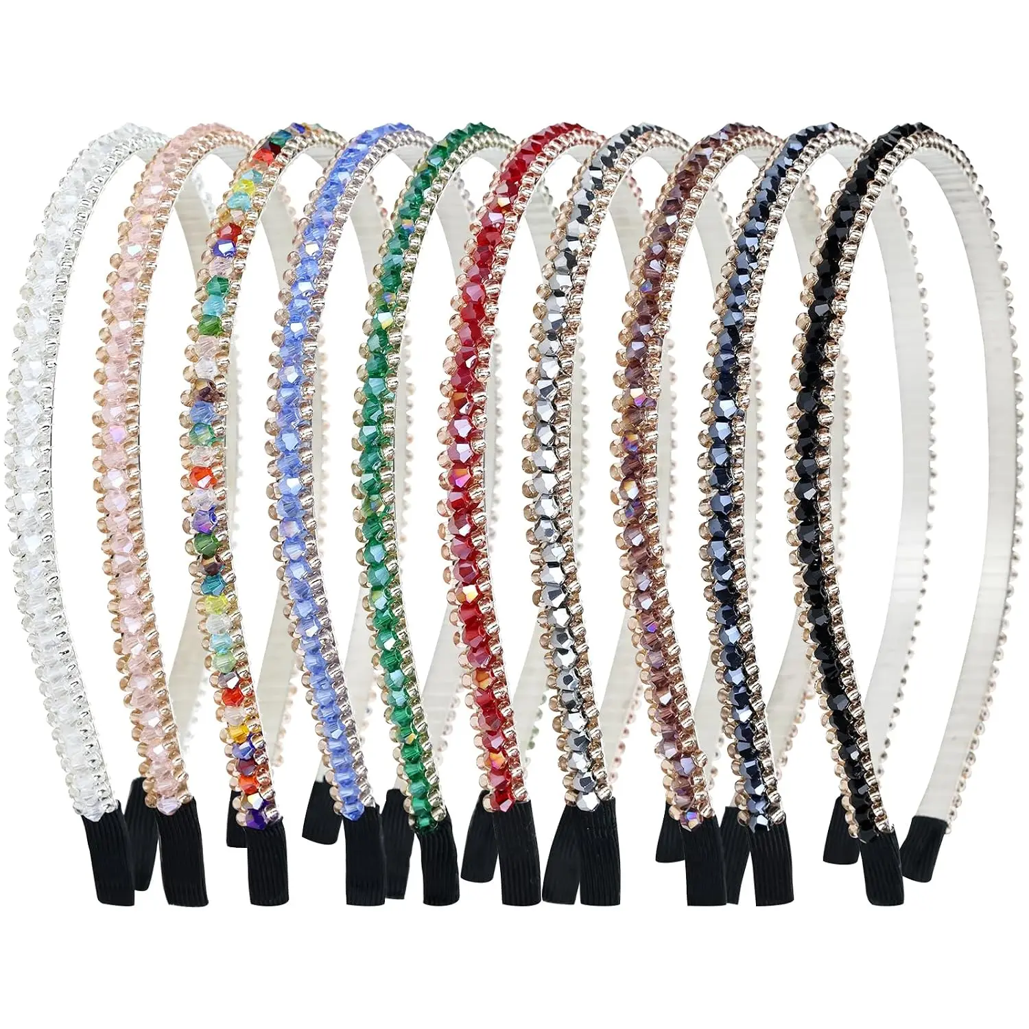 10 Pack  Rhinestone Headband, Glitter Sparkly Fancy Jeweled Headbands for Women, Skinny Elastic Metal Hair Bands with Fabric Ends, Fashion Headbands for Girls, Daily Work