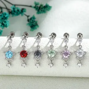 16G 316L Stainless Steel Double Star CZ Dangle Cartilage Stud Set, Hypoallergenic Internally Threaded Labret, Dangle Nose Studs for Women Men