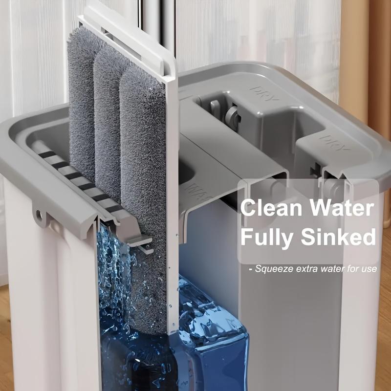Home Mop and Bucket Set with Wringer – Flat Mop System for Efficient Floor and Wall Cleaning, Includes 2 Reusable Microfiber Pads, Ideal for Bedroom, Bathroom, Kitchen, Living Room, Household Cleaning Tools | Sleek Mop Design | Metal Handle Mop, Mops for