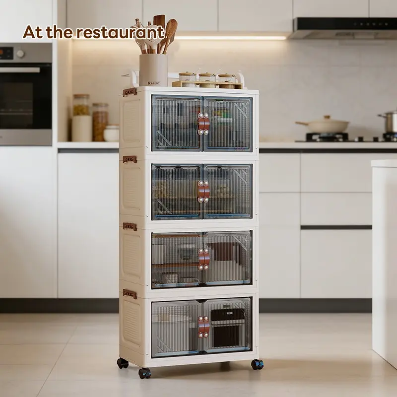 Magnetic Dual-Door Plastic Storage Cabinet, Dormitory Organizer, Snack & Doll Display, Wheeled Mobile, Durable & Stylish, Simple Design
