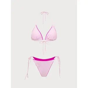 SAMIOL Pink Contrast Flower Bikini Set Women High Waisted Ruched Bikini Set Wrap Front Padded Push Up Top Adjustable Side Tie High Cut Cheeky Bottom Quick Dry Anti Chlorine Beach Pool Bathing Suit