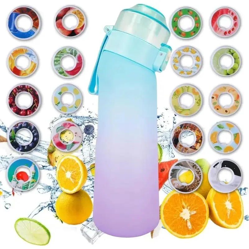 650ML Sports Air Water Bottle BPA Free, Fruit Scent Pods Air Flavor Caps,Leak Proof Sports Water Cup for Outdoor Running Gym