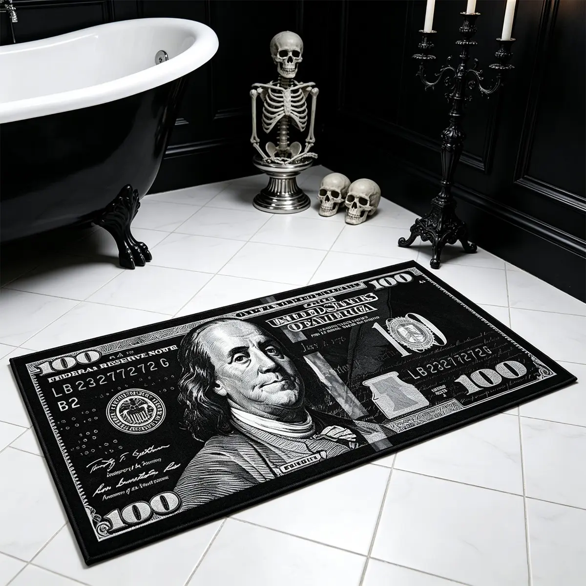 Us Dollar Rug, American Hip Hop Street Style Bedroom Bedside Mat, Reflective Short Pile Carpet, Gothic Home Decor, Indoor Use, Indoor Rugs