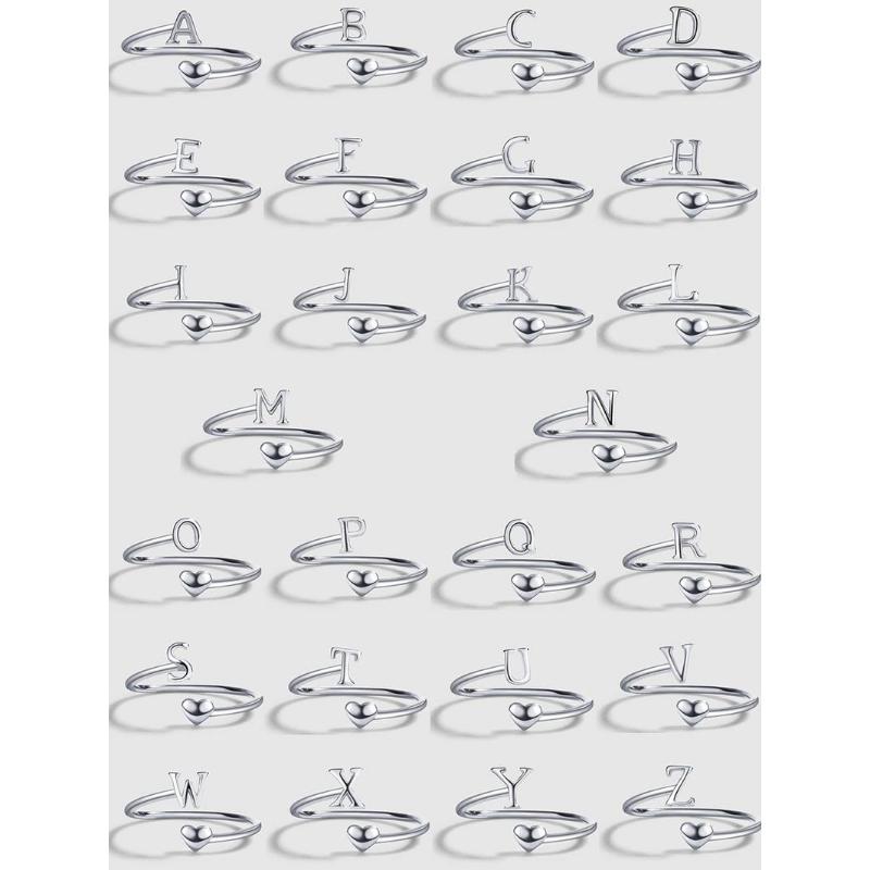 925 Sterling Silver Fashion Alphabet Design Ring, Gifts for Girlfriend, Heart Design Ring for Women & Girls, Trendy All-match & Exquisite Jewelry for Birthday Gift, Promise Ring Gf, Women Gifts