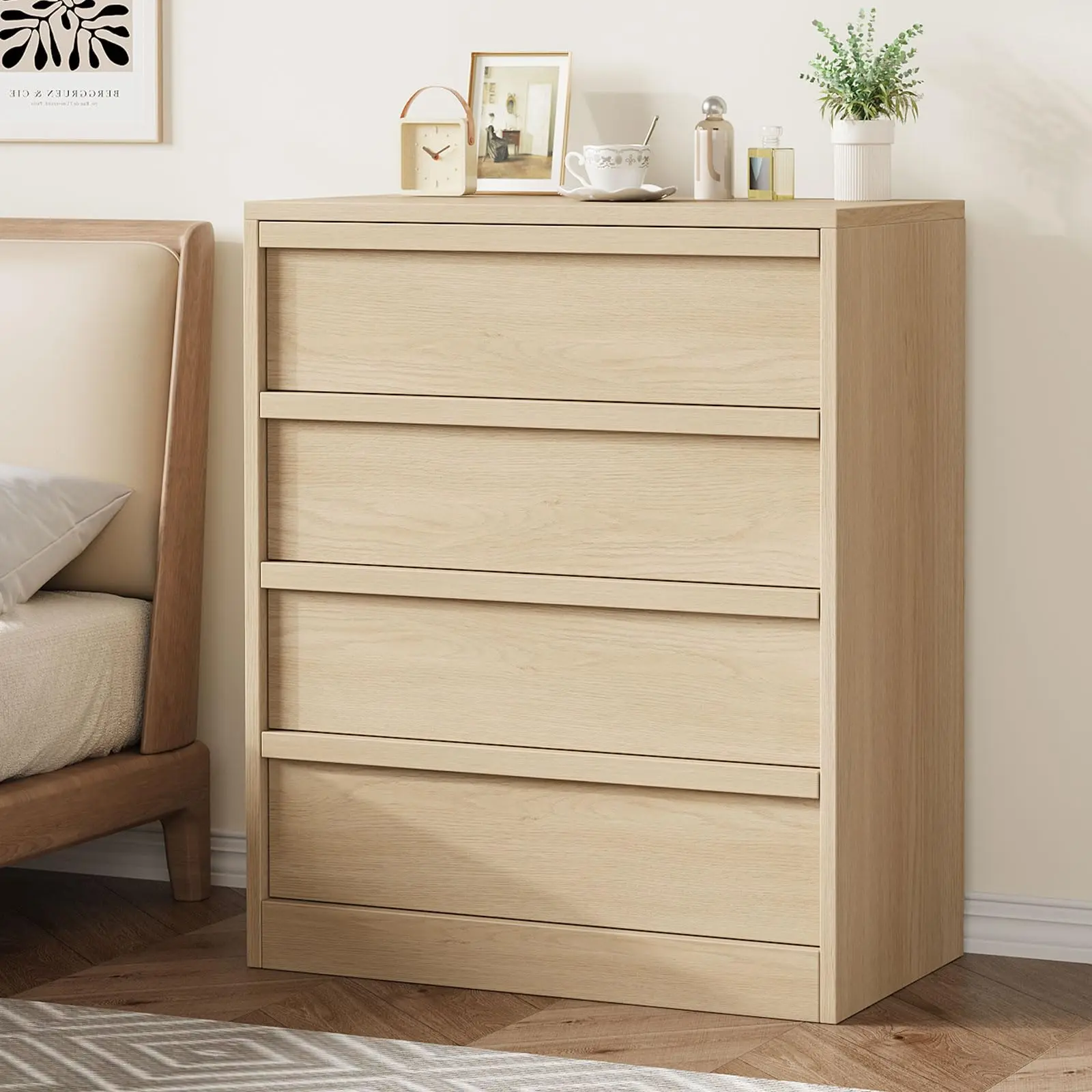 Flexible Storage Choice - Modern 4 & 7 Drawer Tall Dresser - Freestanding Wooden Chest of Drawers, Bedside End Table for Bedroom, Living Room, Nursery, Entryway - Natural Oak & White
