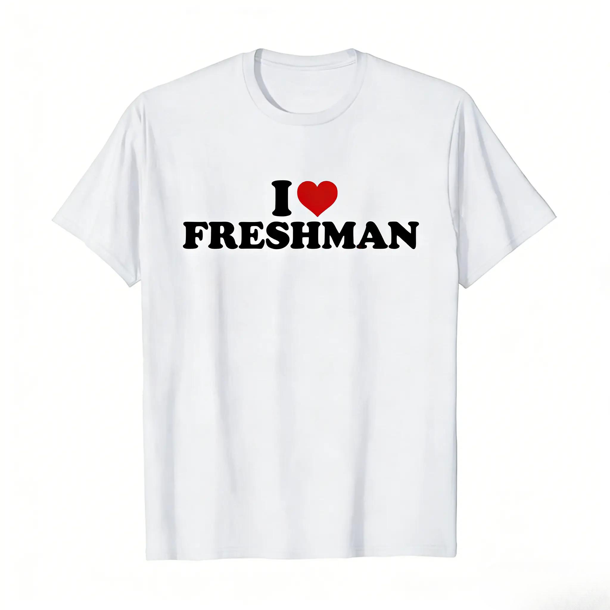 Basic Tee Club "I Love Freshman" Graphic T-Shirt Adult Size Streetwear Menswear Casual Tee Soft Breathable Cotton All-Season Wear Fashion Summer Short Sleeve Gift - Top