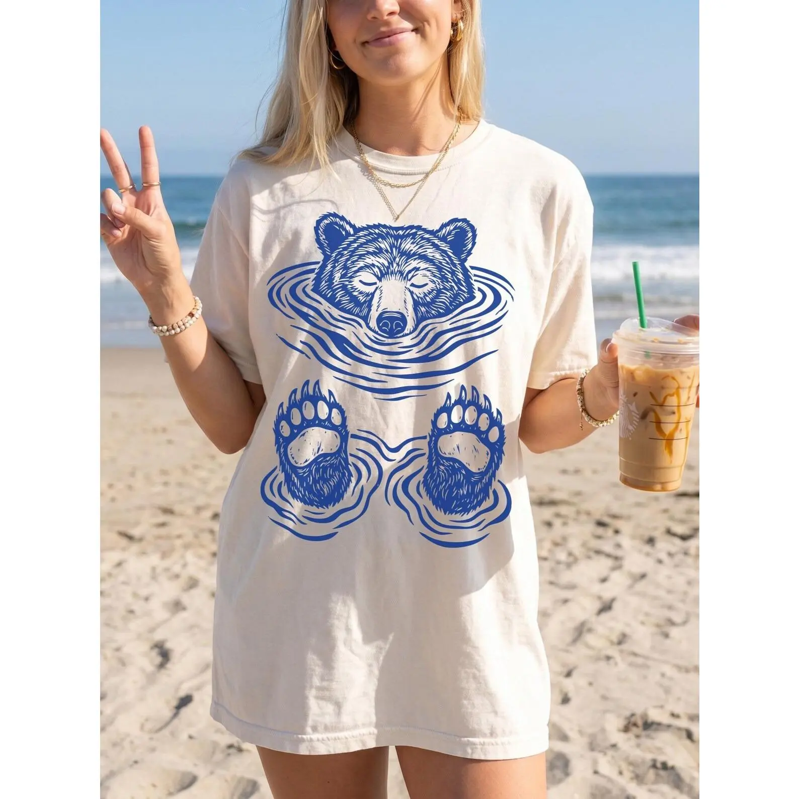 Summer Bear Shirt, Swimming Bear Cute T-Shirt, Animal Lover Tee