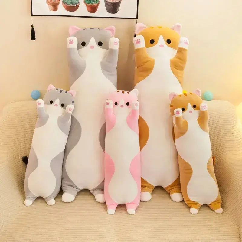 19.5in (50cm) Cute Sleeping Cat Plush Pillow - Cotton Fabric Unisex Stuffed Toy, Pink/Brown/Grey Leg Cushion, Appeasing Squishy Animal Doll Gift, Plush Pillows, Appeasing Plushie Gift, Cushion/Pillow