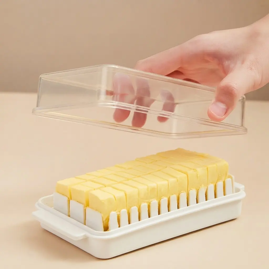 Transparent Lid Butter Cutter Compartment Storage Box, Portable Refrigerator Cheese Keeper, Sealed Butter and Cheese Container, Easy Kitchen Organizer