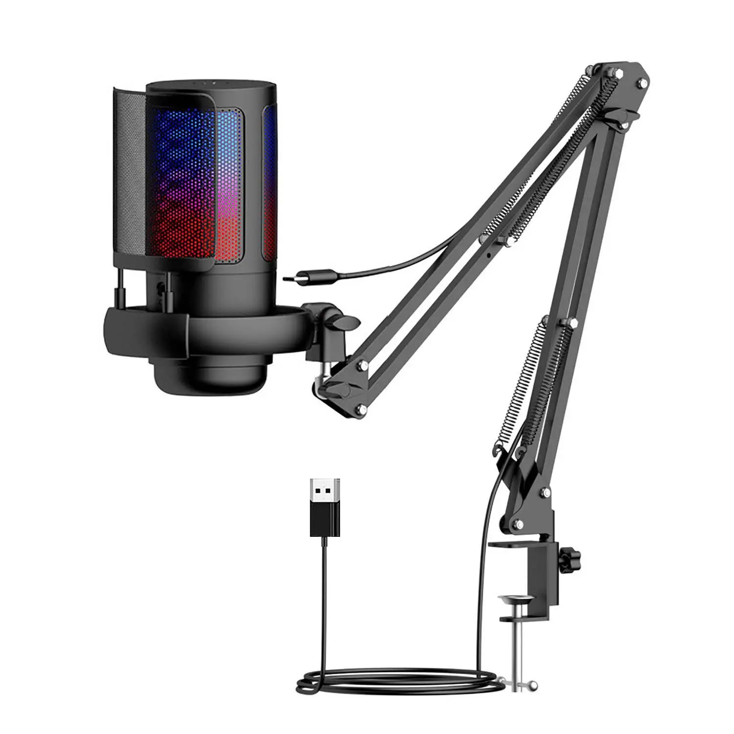 Game live broadcast microphone set, Live streaming mic, Gaming streaming mic, RGB light effect (including blowout net+cantilever bracket) One button mute compatible iPhone/Android/PC/PS4/PS5/Switch for Twitter, YouTube, Tiktok