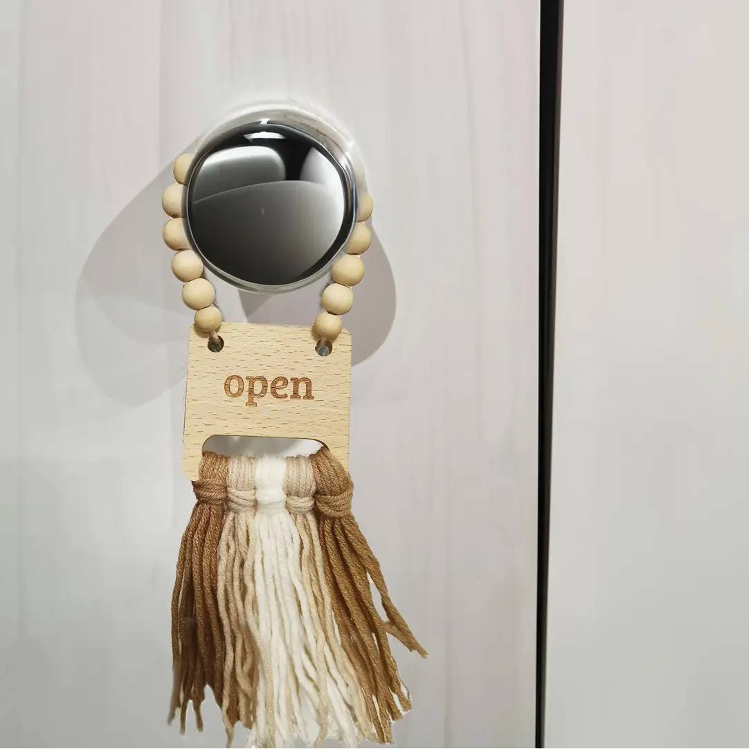 Boho Open Closed Sign Wood Bead Tassel Decor, Double-Sided Door Handle Hanging Plaque, Commercial Shop Store Welcome Notice Board, Vintage Wooden Cafe Restaurant Entrance Signage Pendant