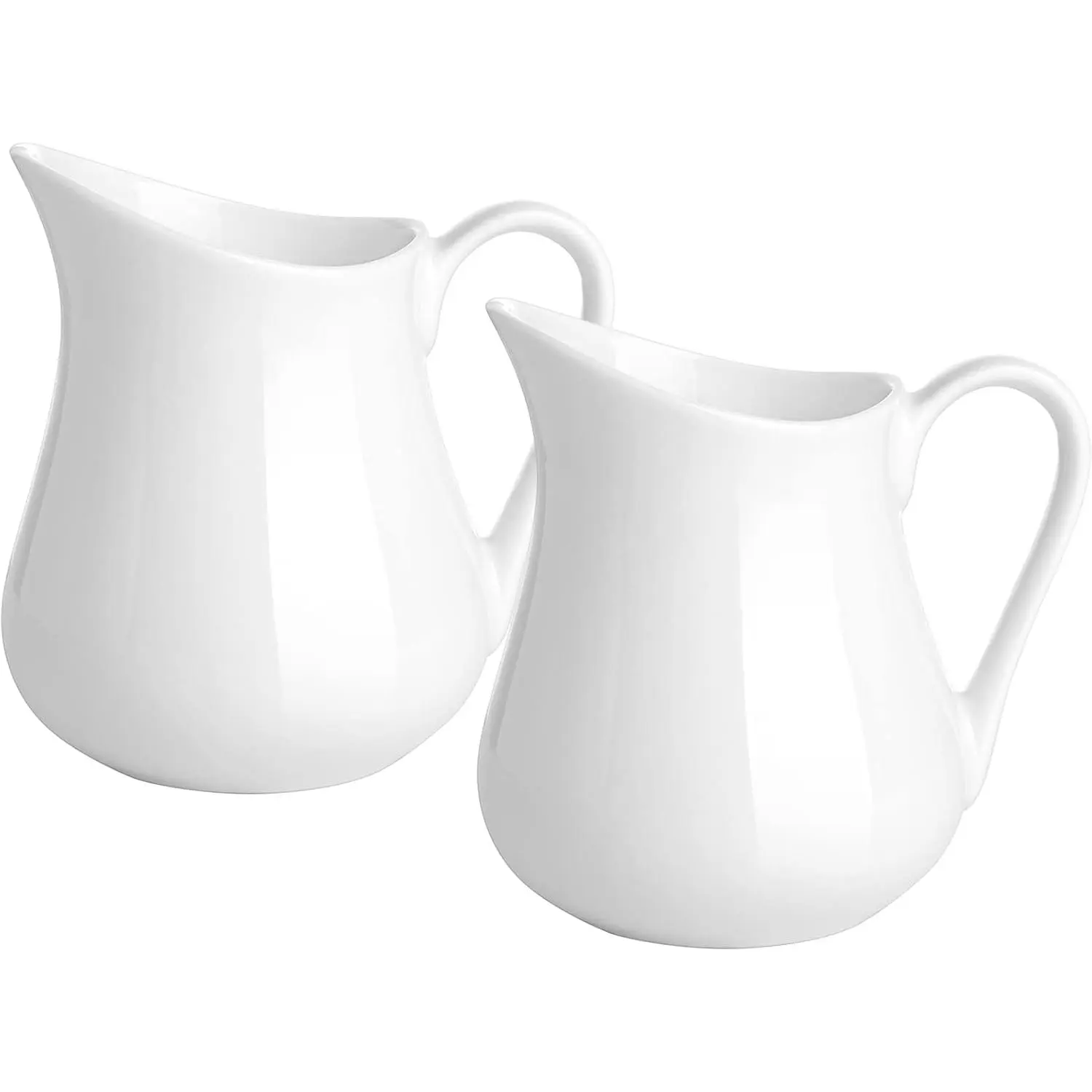 2 Pack 4oz Solid Classic White Fine Porcelain Small Creamer Pitchers with Handle - Easy-Pour Milk Jugs for Coffee, Tea - Microwave & Freezer Safe Ceramic Containers for Daily Use