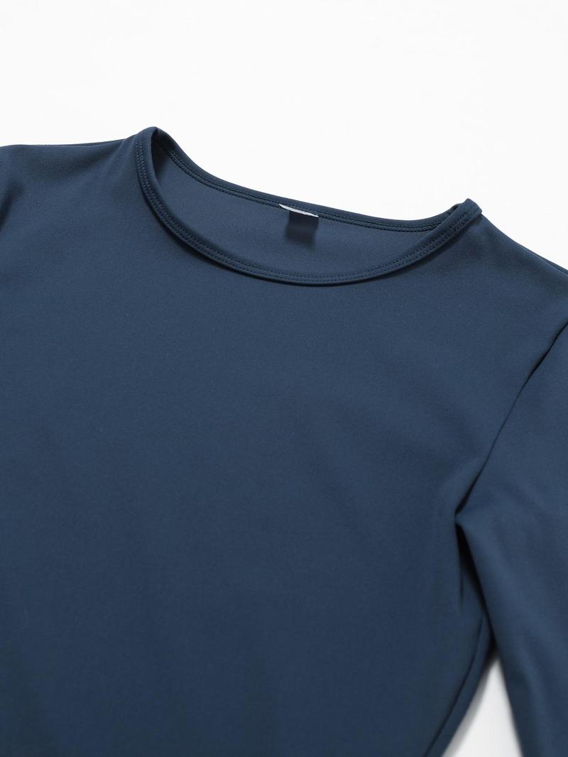 Women's Solid Round Neck Sports Tee & High Waist Shorts Tracksuit Set, Long Sleeve Tight-fitting Top & Skinny Shorts, Summer Outfits 2024, Ladies Sportswear for Indoor Outdoor Wear