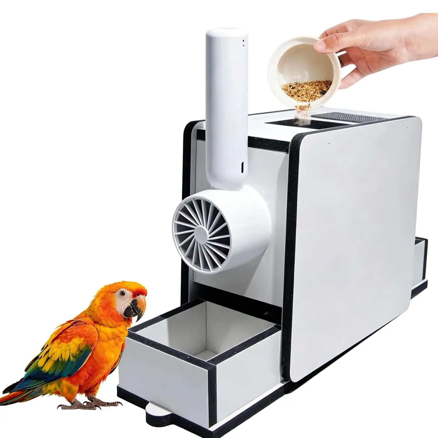 Smart Parrot Seed Shell Remover｜USB Rechargeable Bird Food Husk Separator｜Automatic Airflow Seed Hull Cleaner｜Portable Bird Food Cleaning Device｜Reduces Waste & Keeps Seeds Fresh