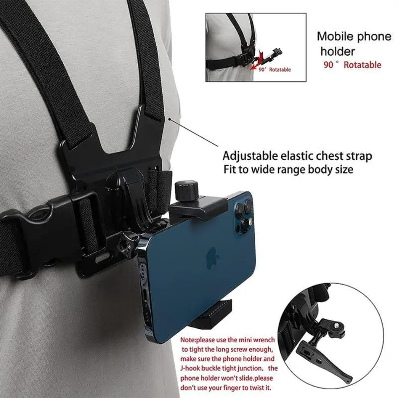 2026 Latest Outdoor Sports Mobile Phone Chest Mount - Adjustable Anti-Slip Rubber Pads, Hands-Free Flexible Harness, Fast Release Plastic Accessory with Easy Installation for Content Creators (Biking/Hiking Use, Over Jacket Compatible)