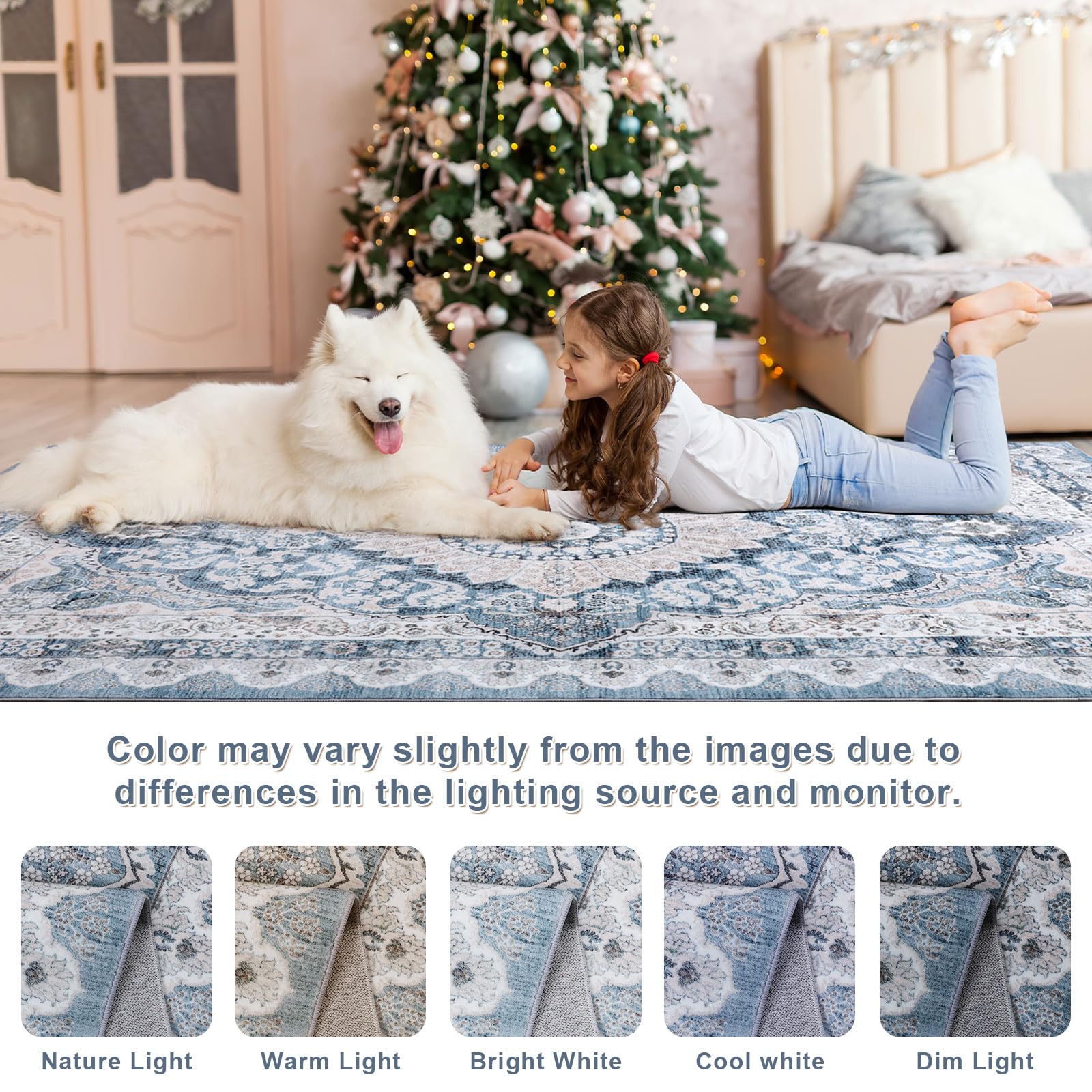 8x10 Area Rugs for Living Room, Machine Washable Vintage Rug, Non-Slip Low Pile Throw Rugs with Rubber Backing Washable Carpet for Bedroom Dining Room Kitchen Home Decor, Blue, Purple, Brown, Green,4x6, 5x7, 6x9, 8x10 Feet