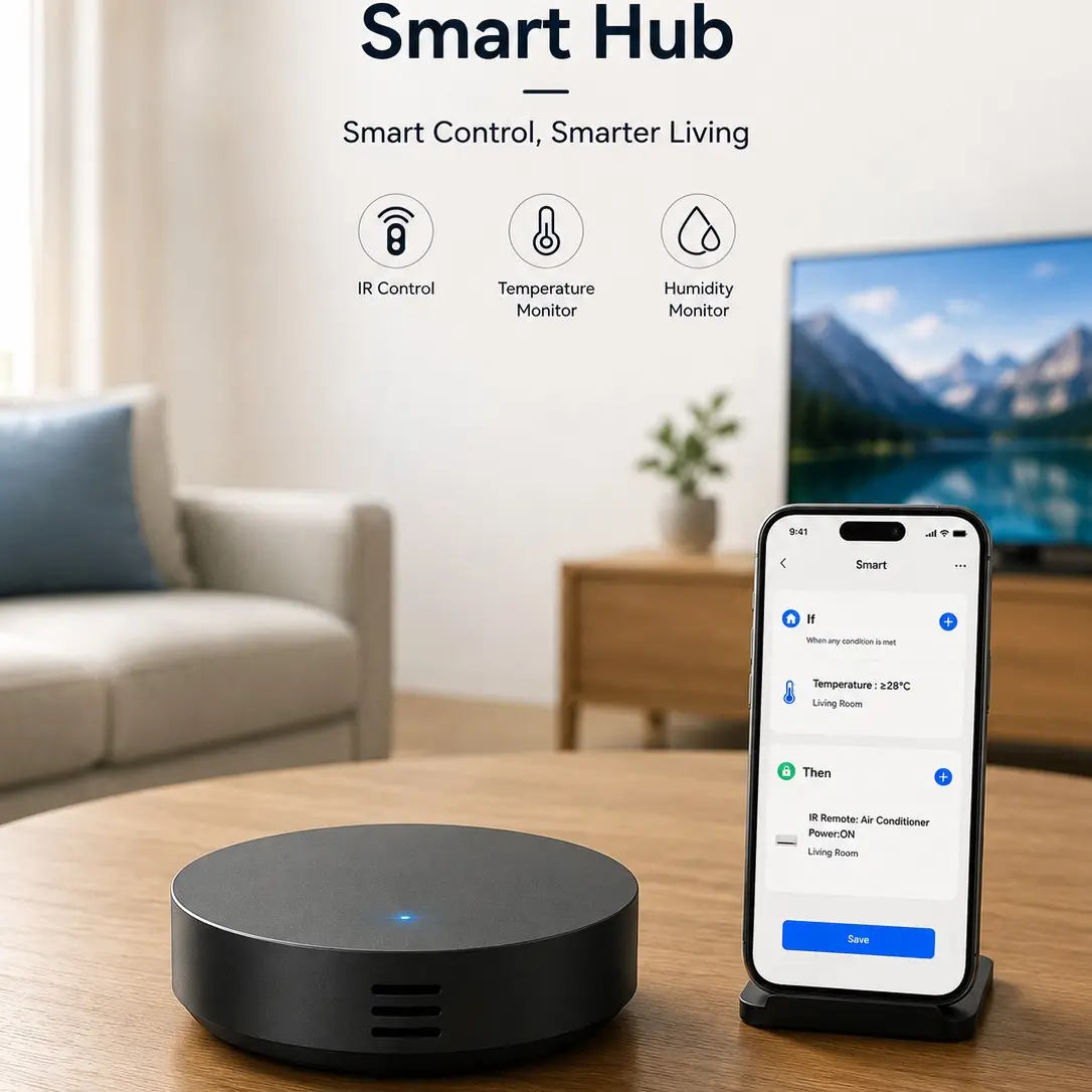 Graffiti Three-In-One Smart IR Gateway, Humidity Monitoring, Universal IR Remote Control, Supports Auto Scene Linking, Compatible with Alexa, Google Home