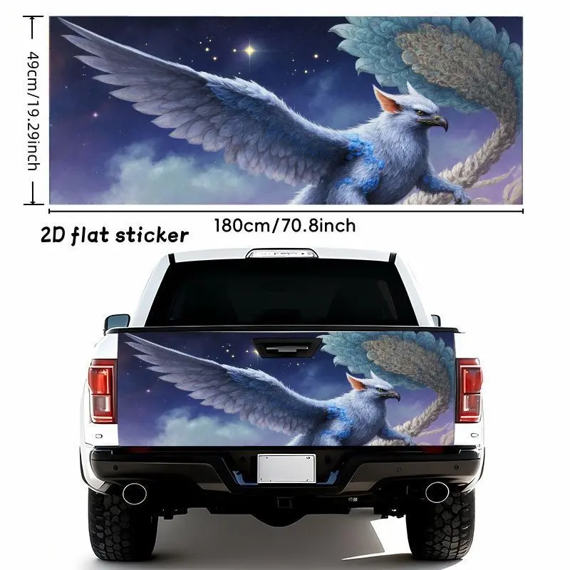 1pc 180*49cmMajestic Mythical Winged Lion Griffin Car Sticker - Waterproof Self-Adhesive Vinyl Decal for Tailgate, Bumper, Trunk - Ethereal Starry Night Sky Design with Blue and Teal Accents, Weather Resistant, Easy to Apply, Fits Most Vehicles