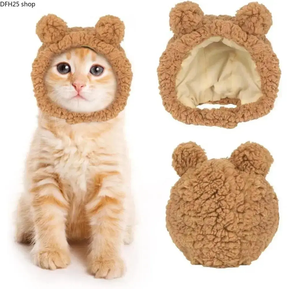 Warm Bear Ear Pet Hat for Dogs and Cats, Adjustable Soft Plush Headwear Accessory for Cold Weather, Daily Wear and Photo Styling
