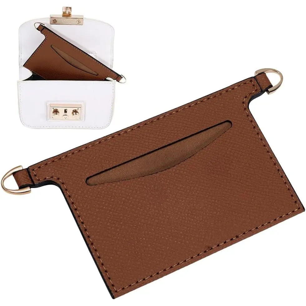 Leather Purse Organizer Insert Wallet Insert Small Divider Pocket Inside Rectangle Handbag Organizer Inserts with D Rings for Women Wallets Into Crossbody Accessories, 5.9x2.7 Inch
